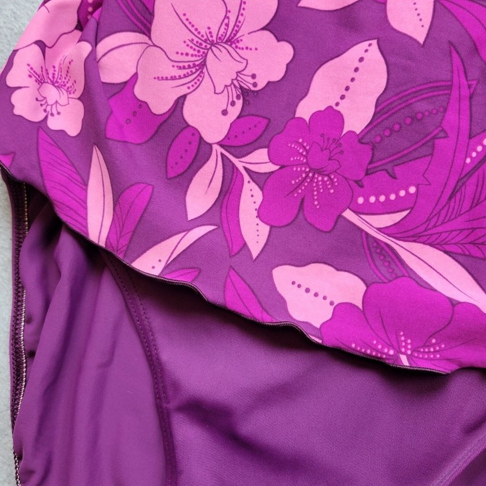 L.L. Bean Purple and Pink Floral One-Piece Swimsuit - Picture 4 of 10